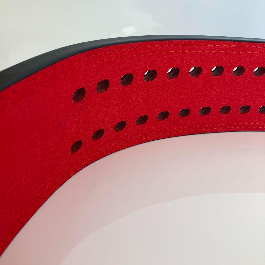 パワーベルト レバーアクション Lサイズ 本革 黒×裏地赤 バックル白 可変式