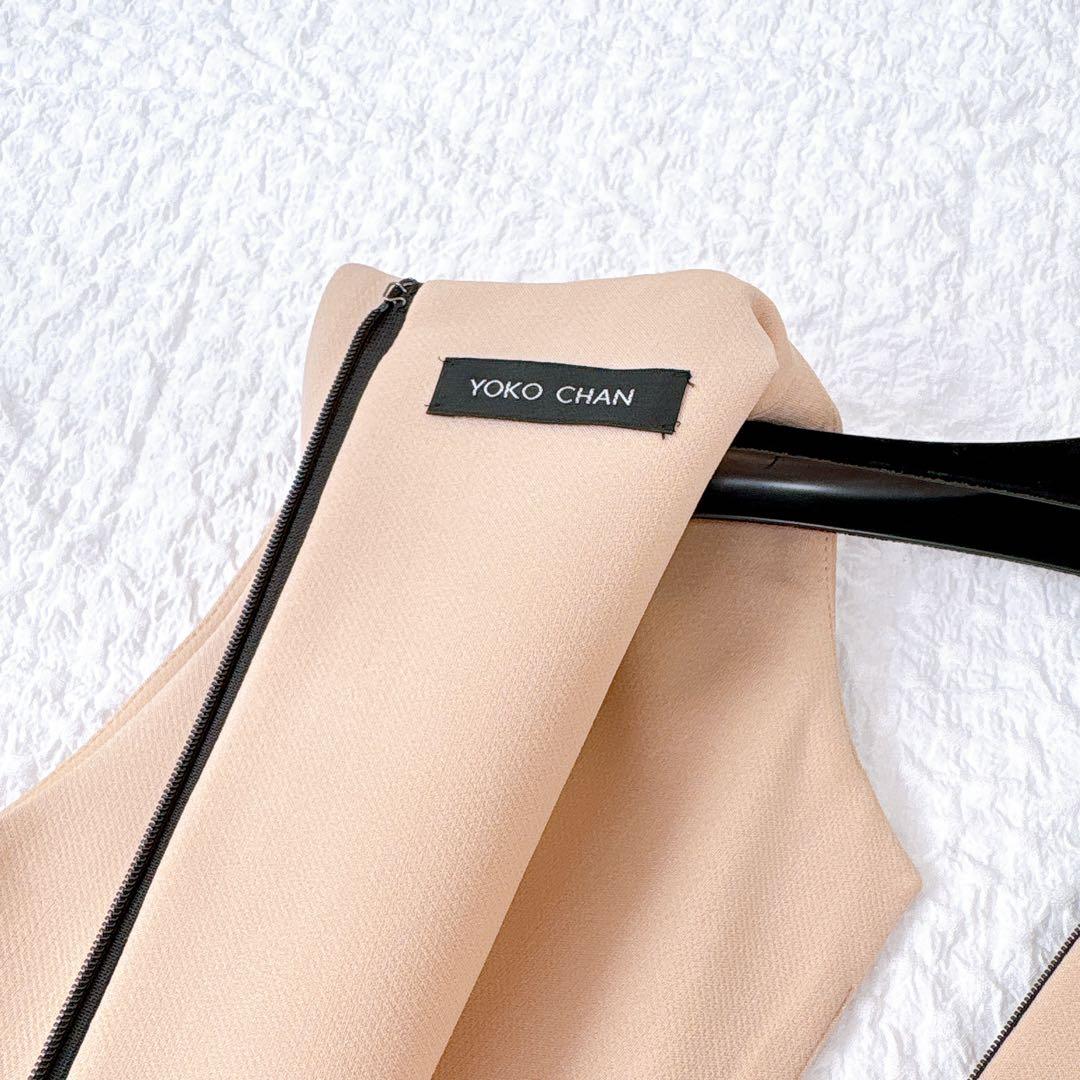 YOKOCHAN コクーンワンピース　ピンクベージュ　スリットネック　膝丈　L