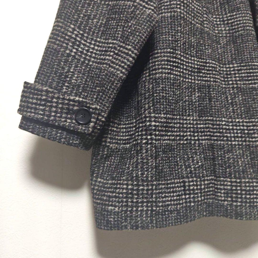 24AW スピックアンドスパン Wスライバーチェックハーフコート 36 黒グレー