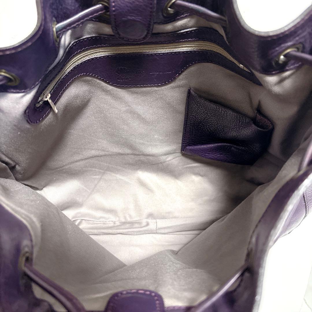 【未使用級】チーバ レザー 本革 巾着 ショルダーバッグ 2way パープル