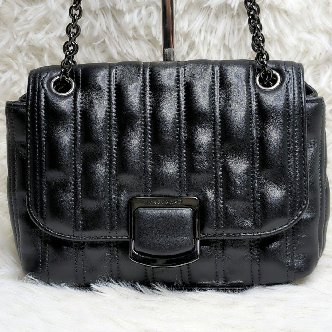 y*a様 美品✨ロンシャン ブリオッシュ ショルダー レザー 黒 キルティング