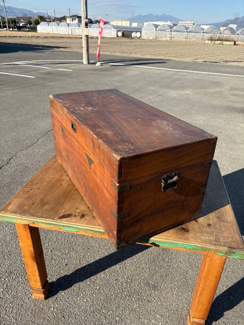 レトロ　アンティーク　木製トランク　トランク　木箱　船トランク