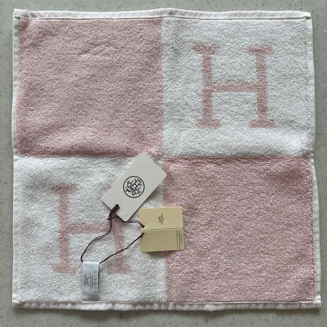 HERMES Hロゴ ハンドタオル ピンク エルメス