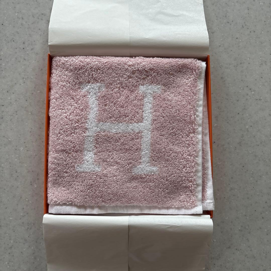 HERMES Hロゴ ハンドタオル ピンク エルメス
