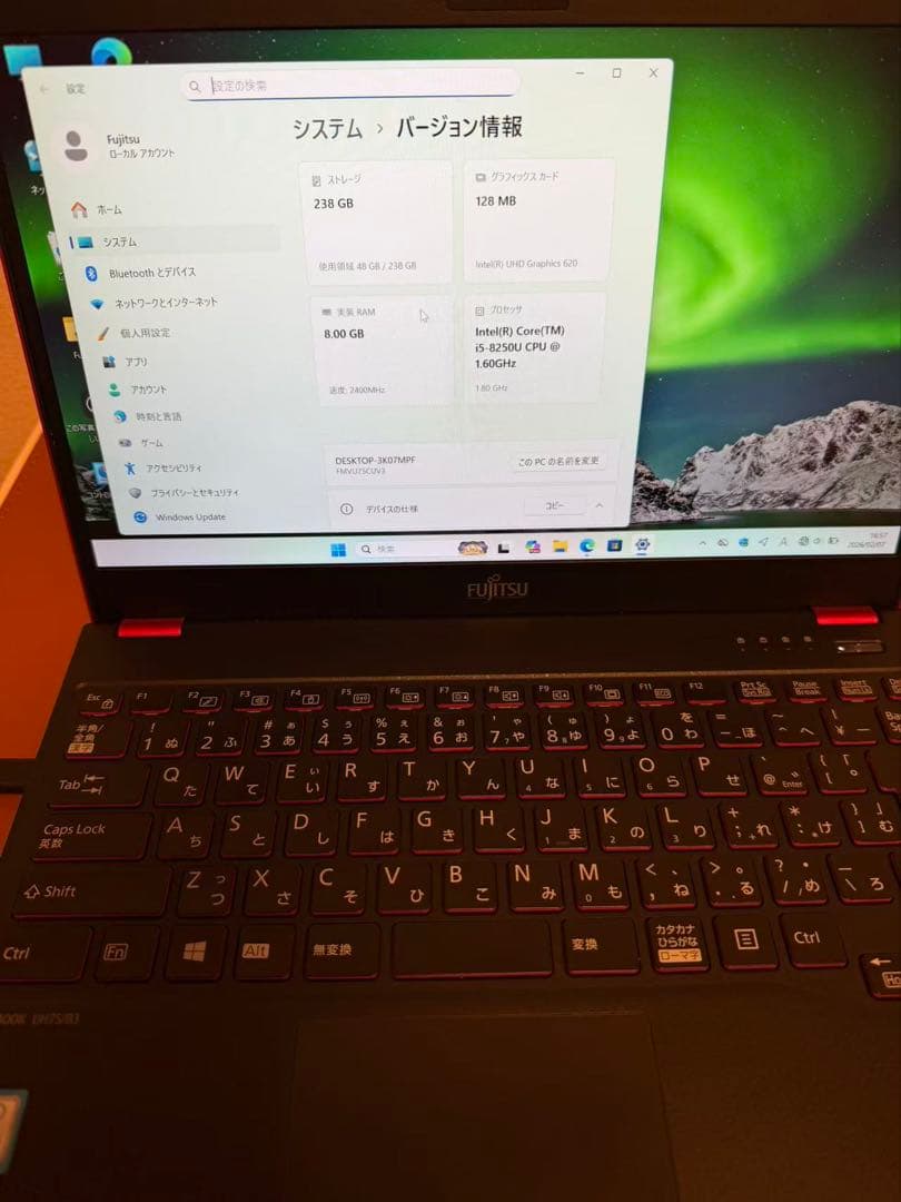 その他ノートPC本体 Fujitsu UH75 B/3 i5-8250u 8G-256G 06