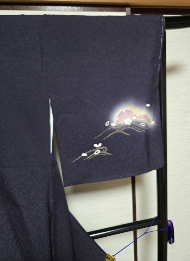 新品❤手描き友禅「雪輪と桜」金駒刺繍◾落款入り躾糸付き　一点物