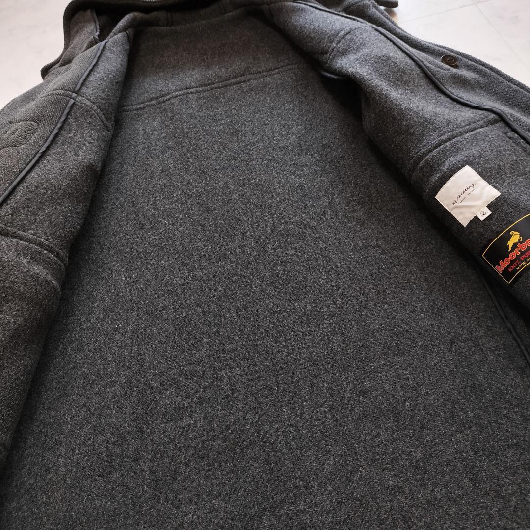 希少 moorbrook生地 ウールヘリンボーンダッフルコート チャコールグレー
