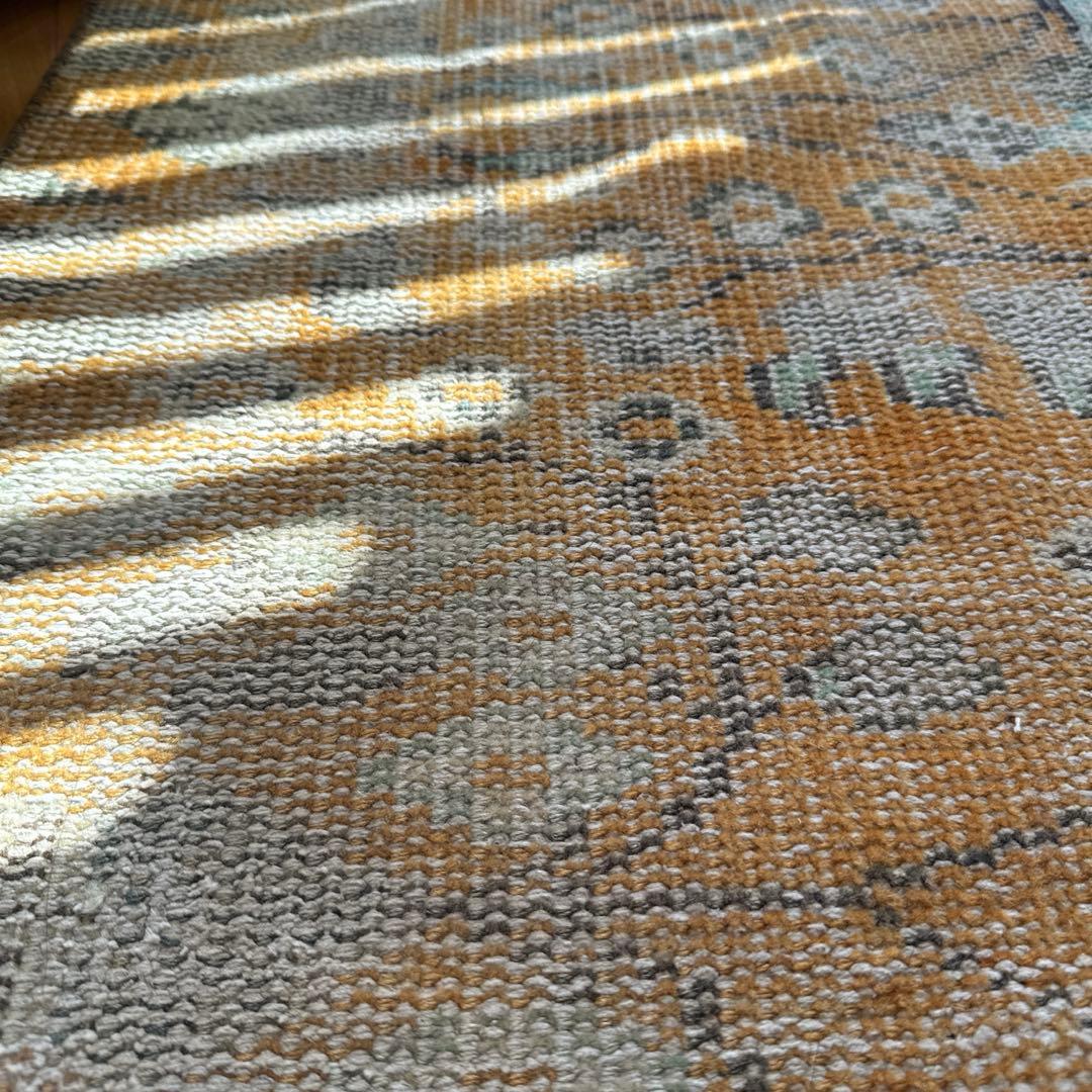 59×147オレンジボタニカル　擦れ　ランナー　トルコヴィンテージラグ