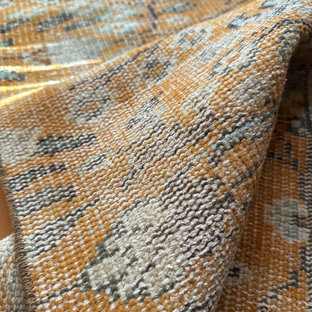 59×147オレンジボタニカル　擦れ　ランナー　トルコヴィンテージラグ