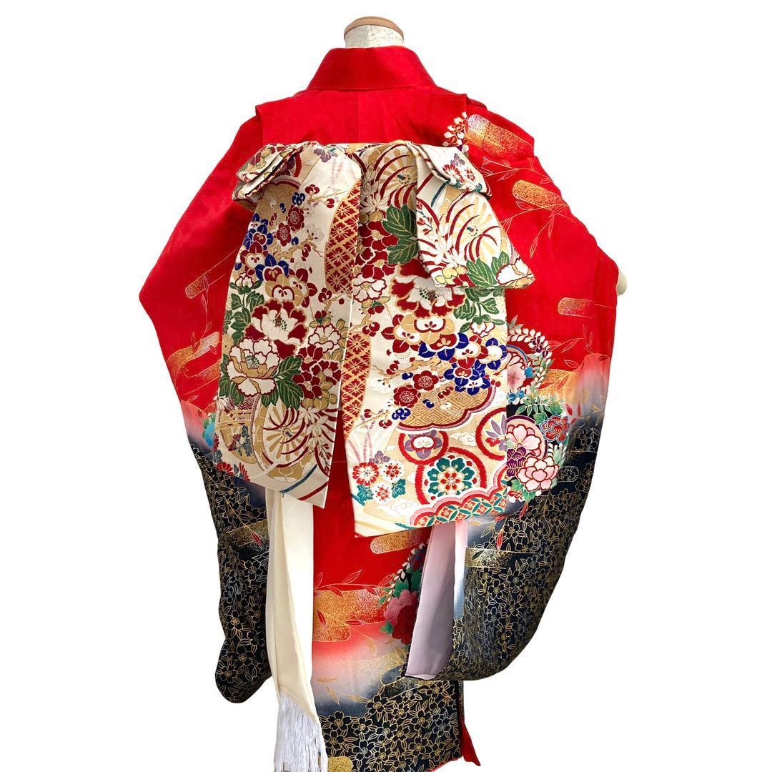 赤 現代 7歳 女の子 子供着物 七五三 現代着物 NO44