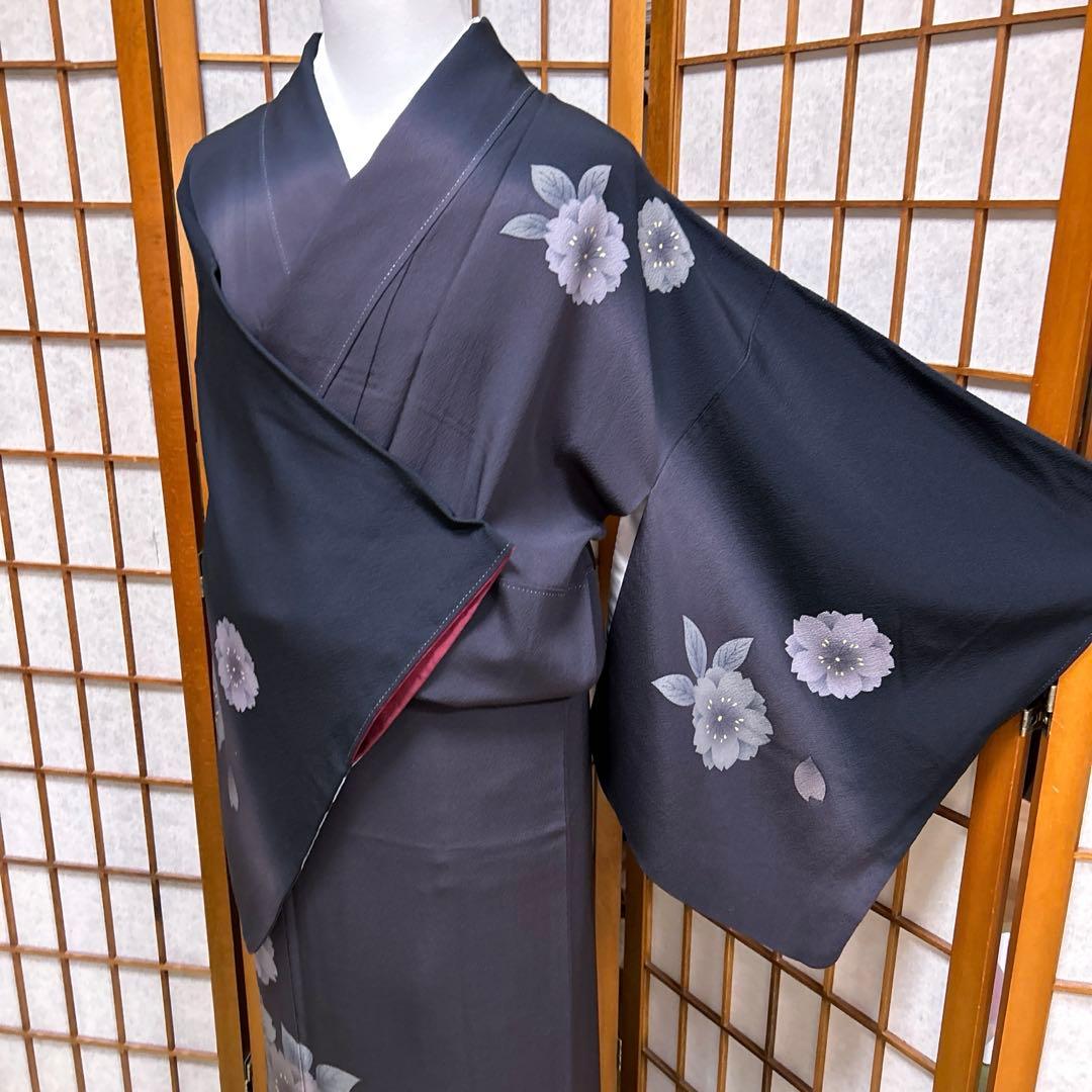 正絹　ちりめん　付け下げ《ぼかし　花》