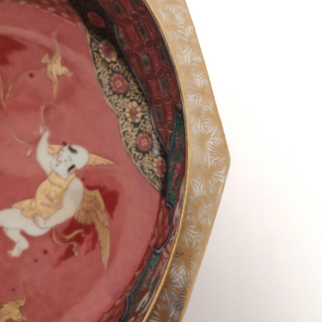 古伊万里　天使図　色絵　エンジェル　富貴長春　10角　大鉢