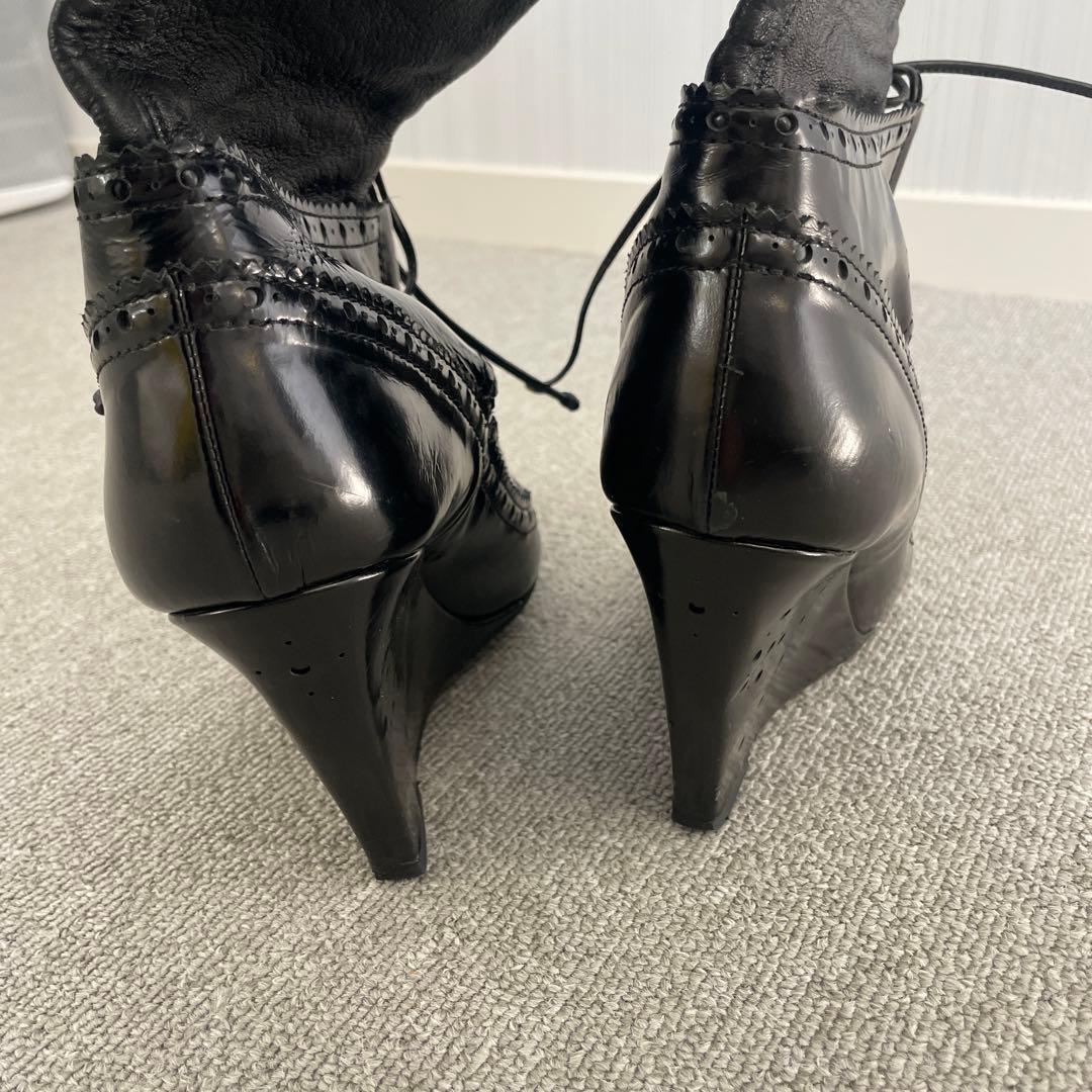 ジバンシィ　ブラックレザー ニーハイブーツ ウェッジヒール