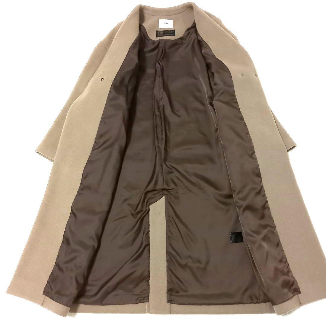 イエナ×高級マンテコ ノーカラーオーバーコート ロング グレージュ 38