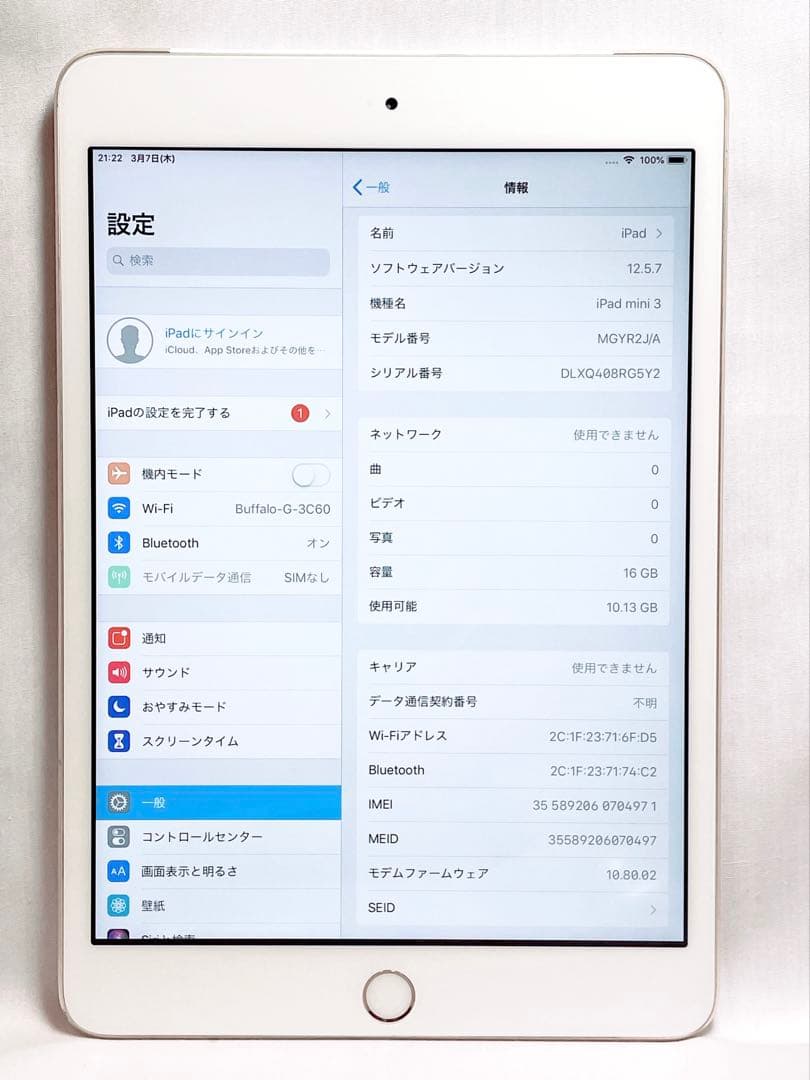 iPad mini 3 Cellular モデル16GB　※即発送