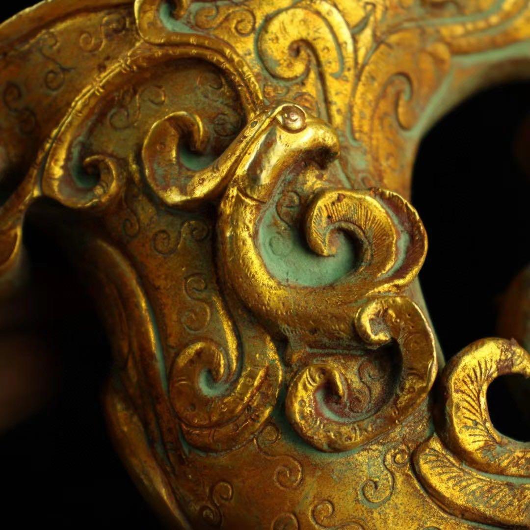 旧蔵、田舎入手、精銅、鎏金爬獣杯