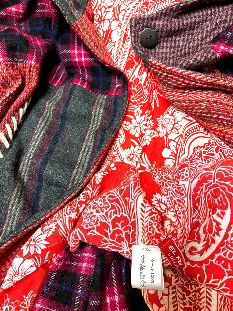 EL RODEO 異素材パッチワークウールコート 大きいサイズ オーバーサイズ