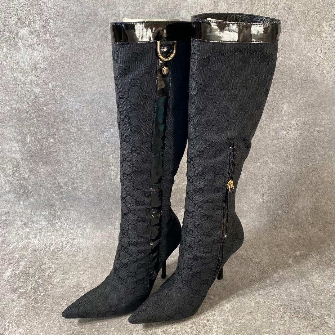 GUCCI グッチ　GGパターン モノグラム　ロングブーツ　ブラック 　22cm