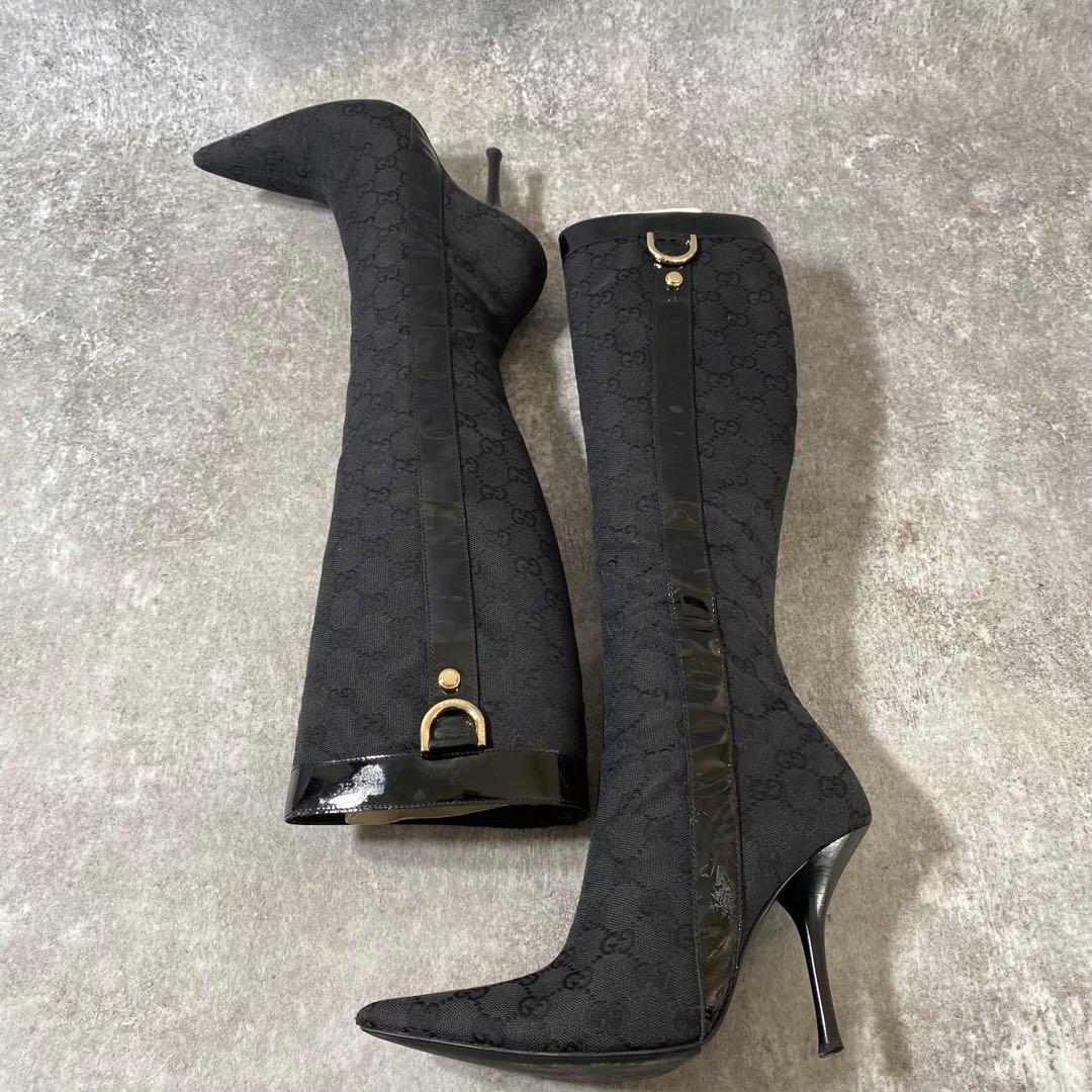 GUCCI グッチ　GGパターン モノグラム　ロングブーツ　ブラック 　22cm