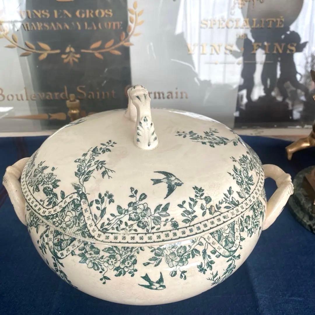 フランス アンティーク ボルドー窯 スーピエール ツバメ バード 鳥