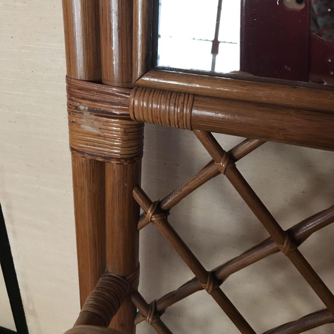 ラタン　ミラー　壁掛け　鏡　籐　姿見　スリッパラック付