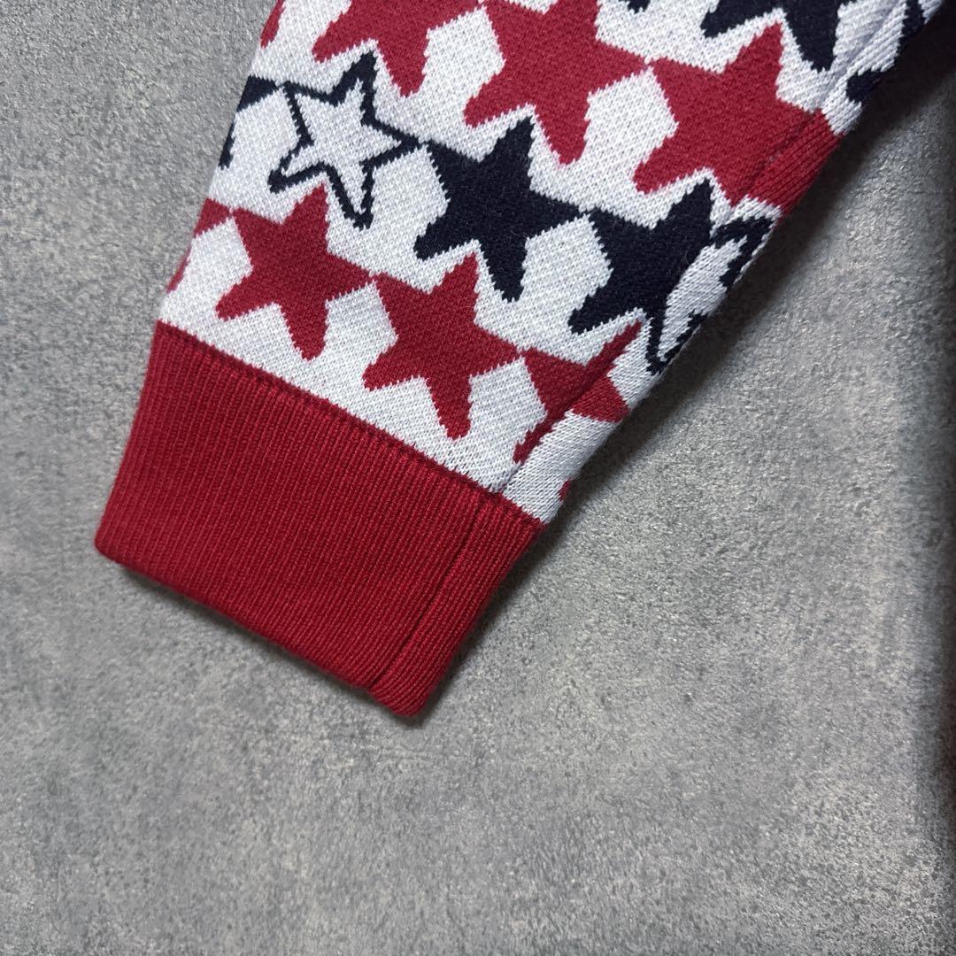 【新品】 PING ピン 総柄 星 ウール混 ニット ジャケット レッド L