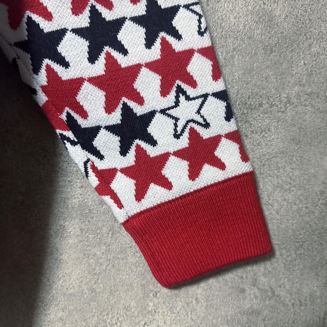 【新品】 PING ピン 総柄 星 ウール混 ニット ジャケット レッド L