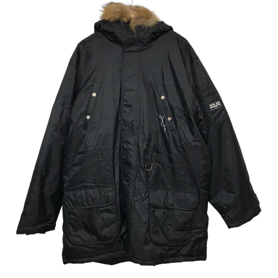 Sean John ショーンジョン　中綿モッズコート　刺繍ロゴ　ファーフード　黒