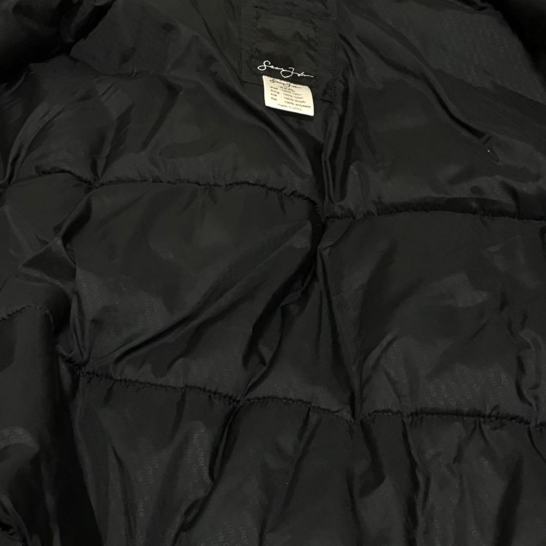 Sean John ショーンジョン　中綿モッズコート　刺繍ロゴ　ファーフード　黒