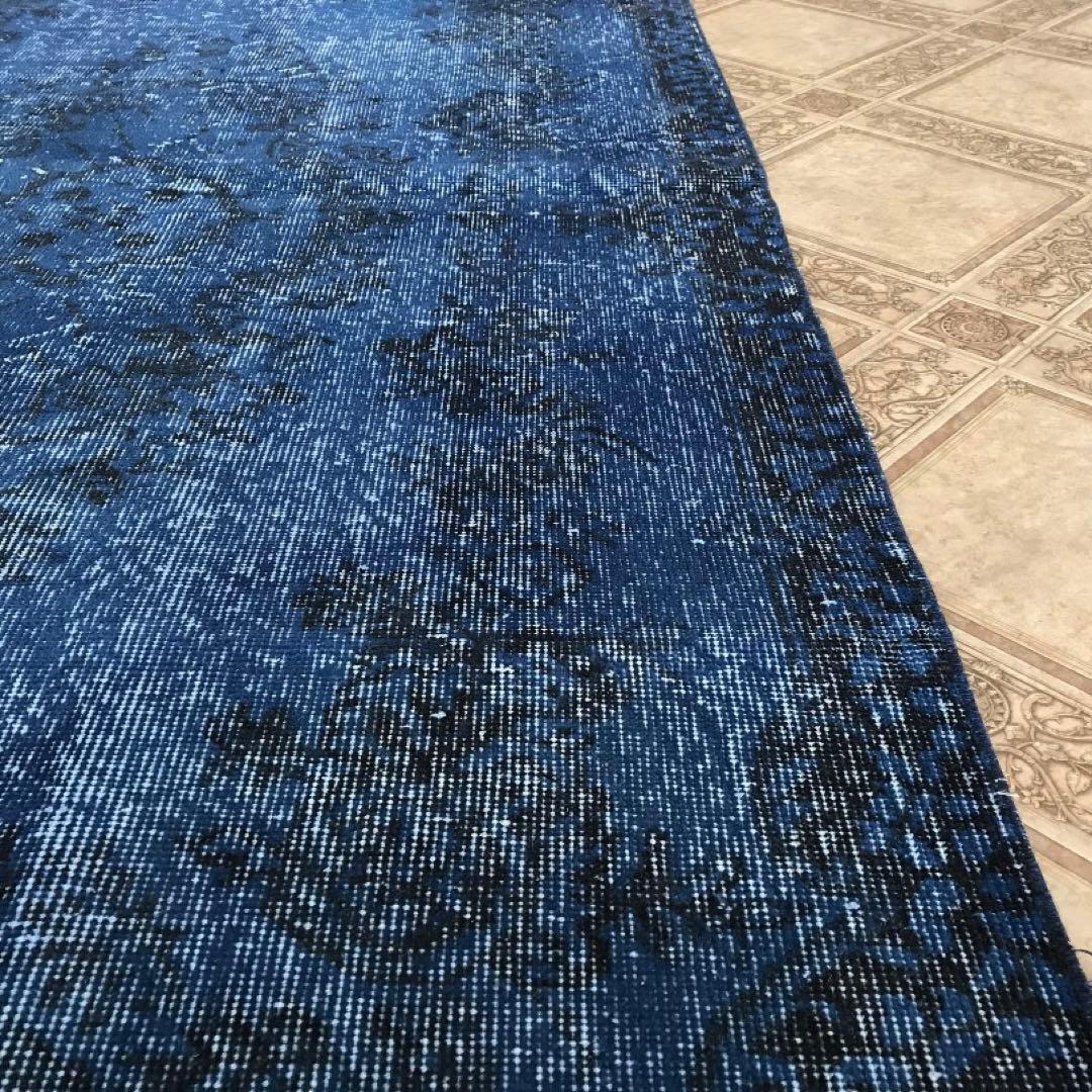 ブルーオーバーダイ　ヴィンテージラグ　トルコラグ