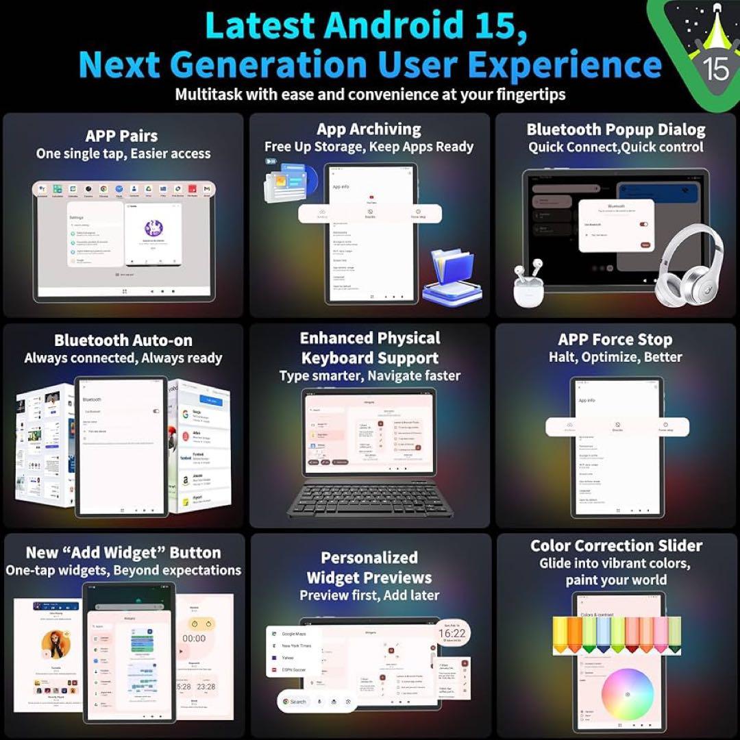 Relndoo 2025 Android 15 タブレット キーボード付き