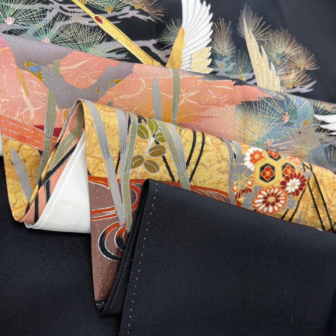 正絹 江戸褄 作家物 飛鶴に松 黒留袖