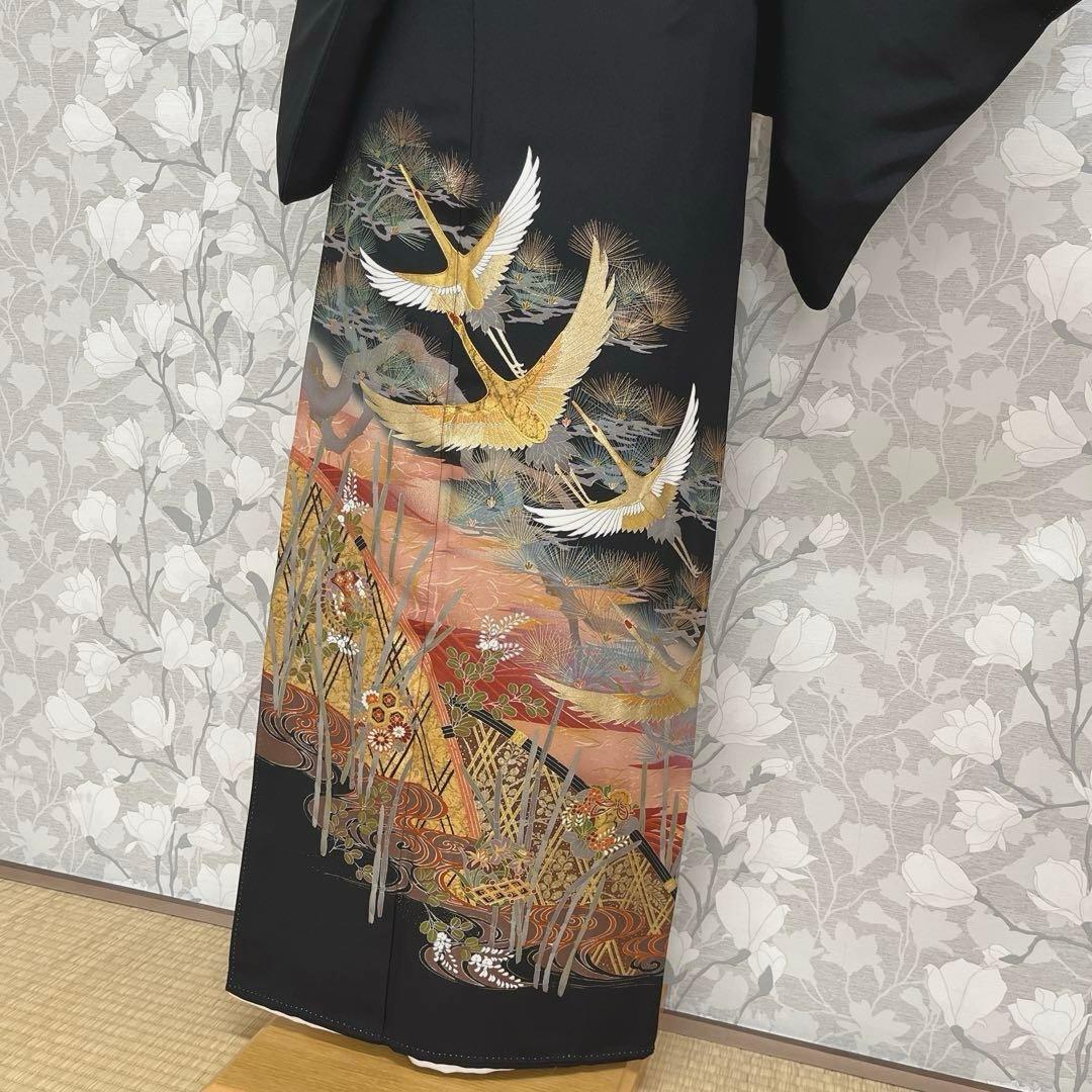 正絹 江戸褄 作家物 飛鶴に松 黒留袖