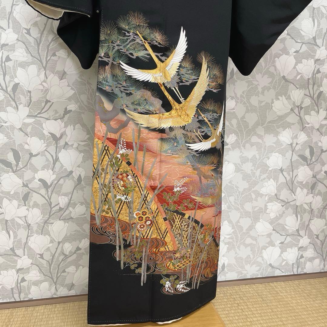 正絹 江戸褄 作家物 飛鶴に松 黒留袖