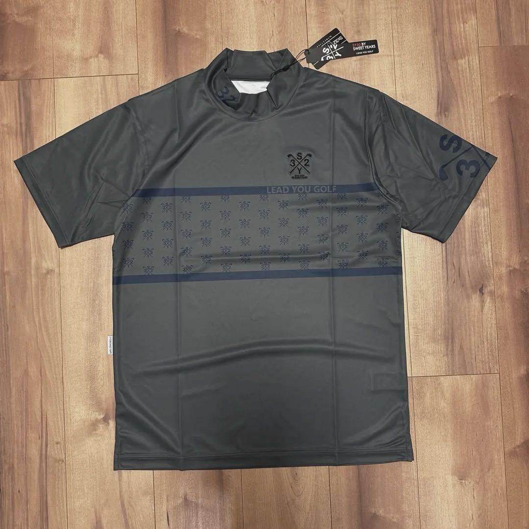 sy32 半袖　モックネック　チャコール　サイズL メンズ　半袖　シャツ　ゴルフ