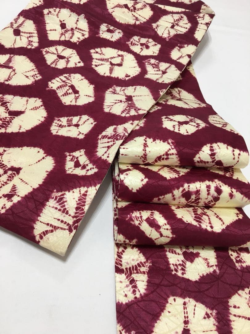 手蜘蛛絞り【名古屋帯】正絹　赤紫色　訳あり商品