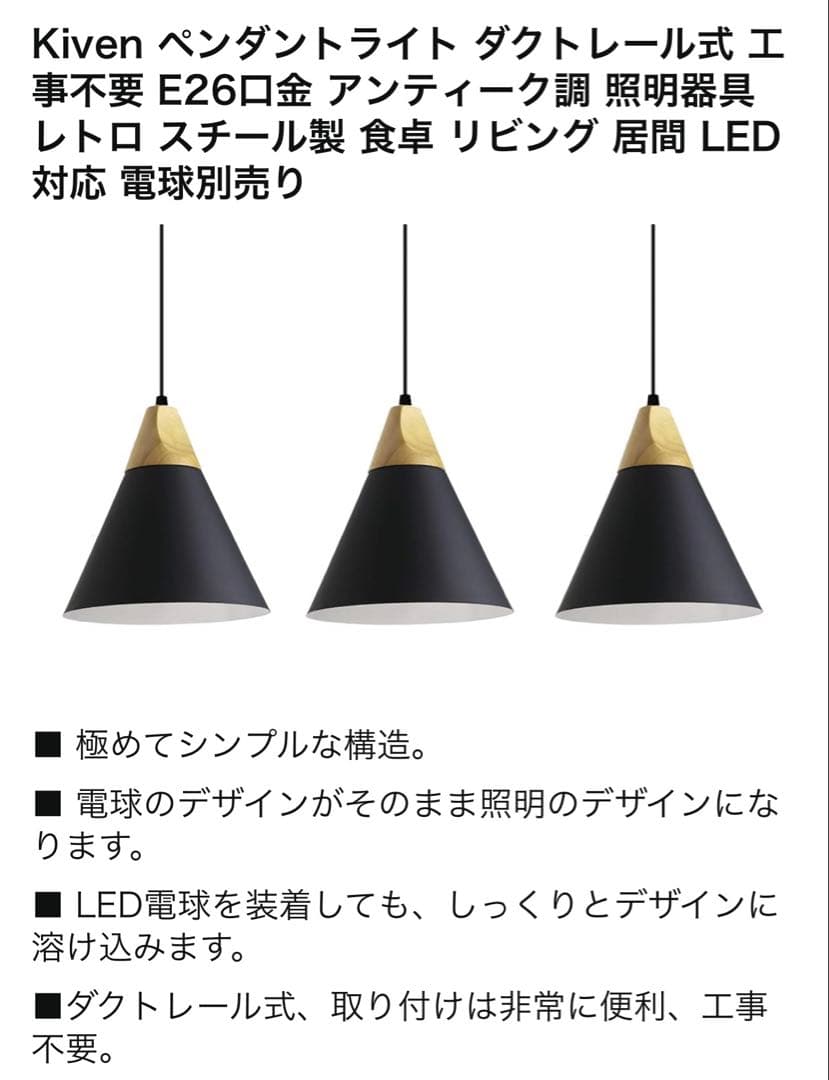 Kiven ペンダントライト ブラック E26 ダクトレール式