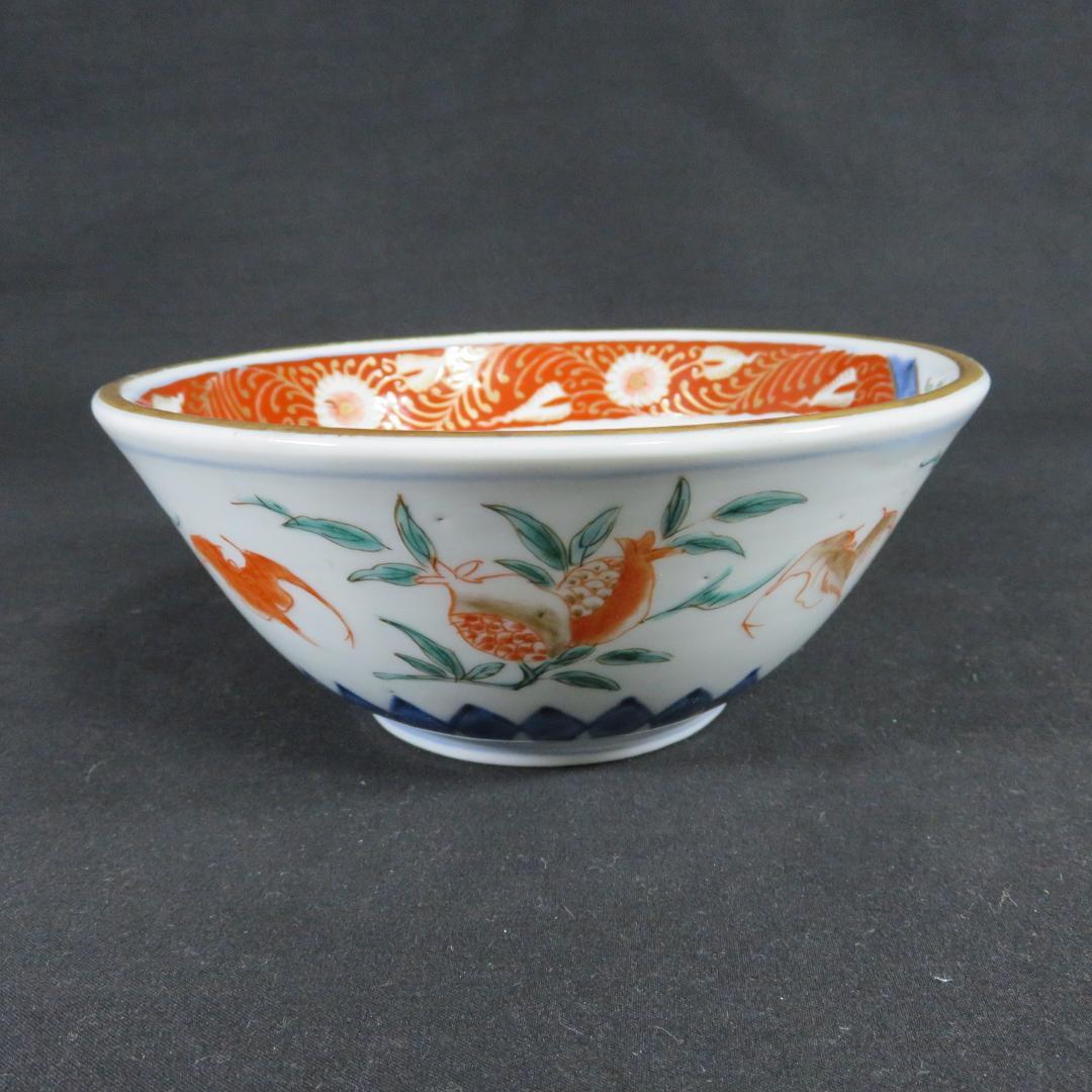 丼 鉢 色絵付 古伊万里 花 菊 ザクロ 窯傷 時代