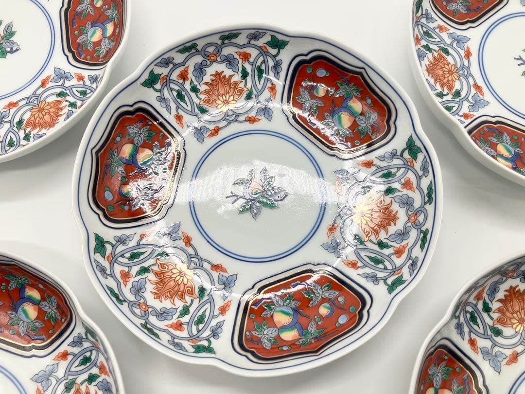 【美品】有田焼 其泉窯 寿桃 金彩 銘々皿 5枚セット 縁起物