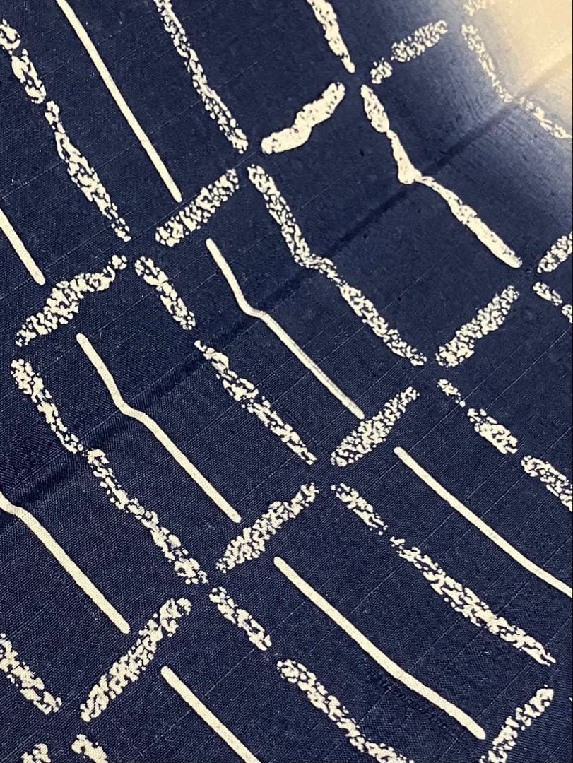 結城紬 藍染め 袋帯 全通柄 正絹 証紙 未使用 寸長 イ5501