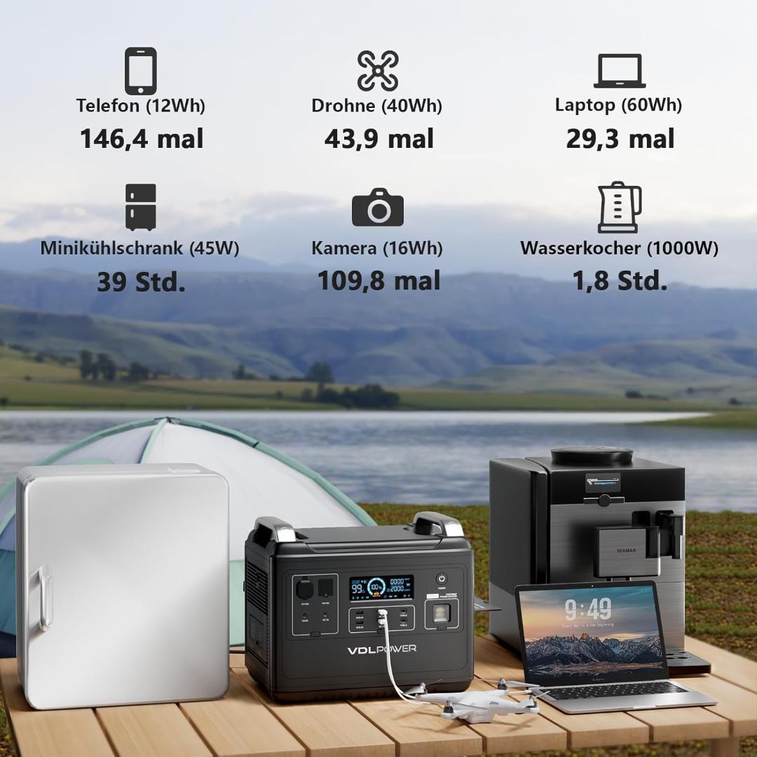 VDLポータブル電源 2000W 大容量 リン酸鉄リチウム電池