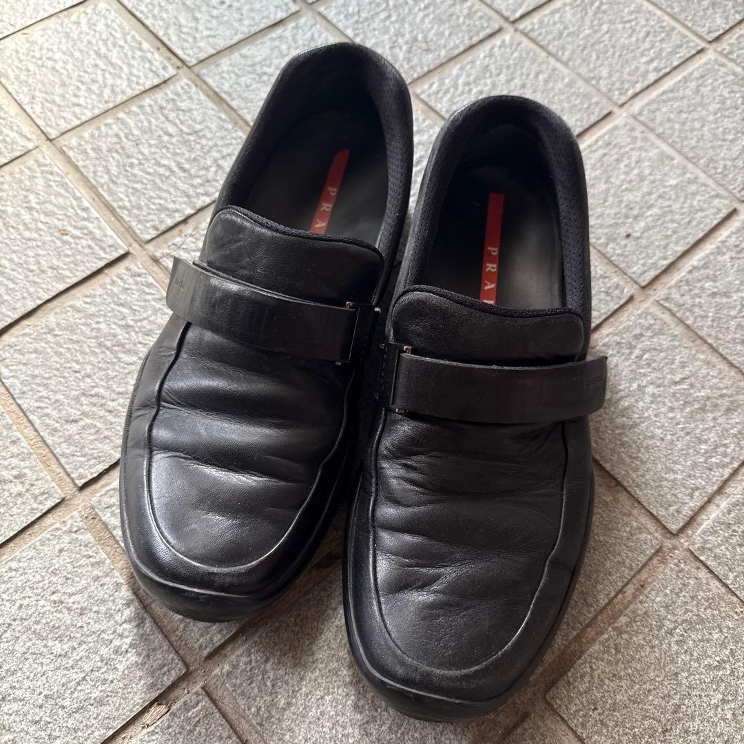 靴 PRADA SPORT Velcro Leather Loafers black