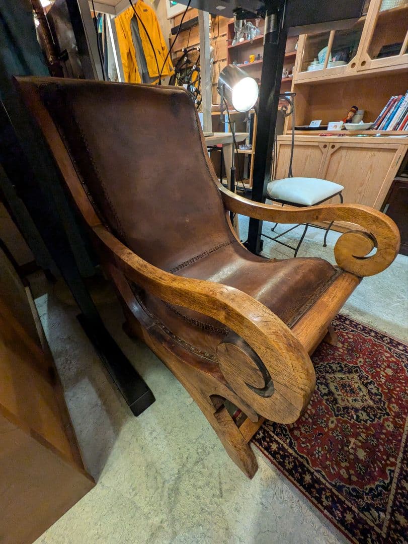 アジアン家具 本革ラウンジチェアー リラックス ヴィンテージ アンティーク