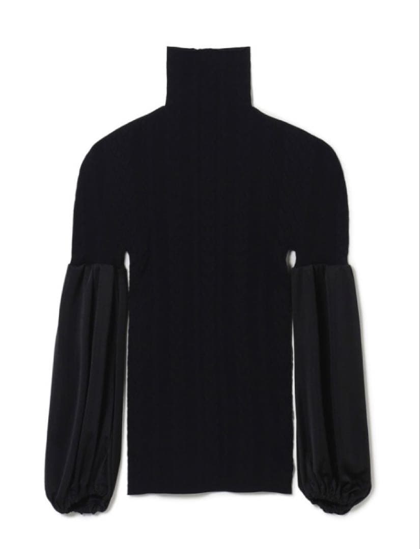 チャコット　ノーソーイングニット　ドレープスリーブハイネックトップ　ブラック　④