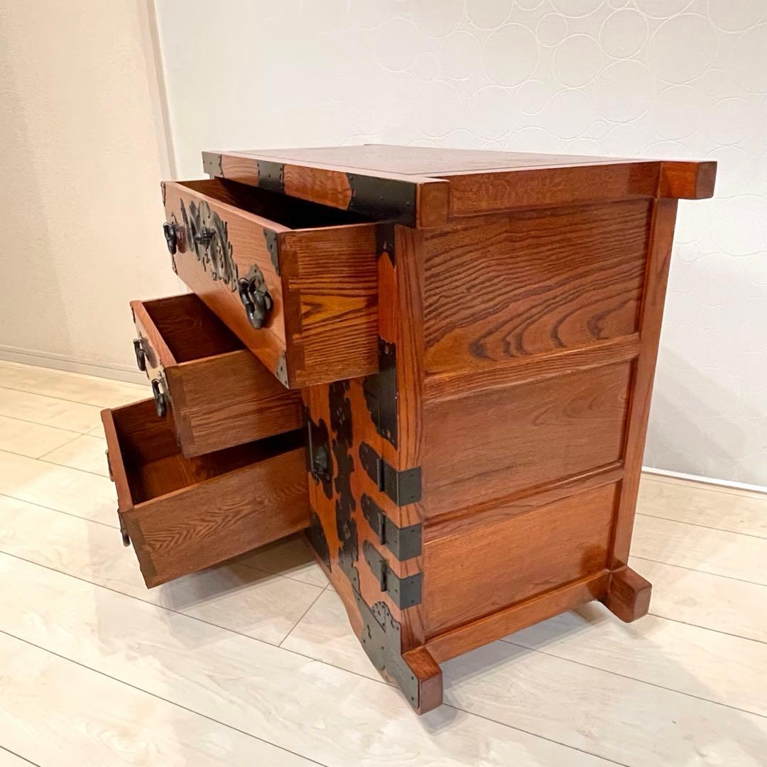 【美品】時代箪笥 車箪笥 和箪笥 龍金具 無垢材 民芸家具 レトロ アンティーク