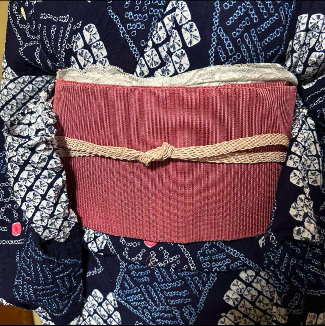 有松鳴海絞り浴衣フルセット4点　美品高級浴衣＋夏正絹帯＋夏正絹帯締め＋夏帯揚げ