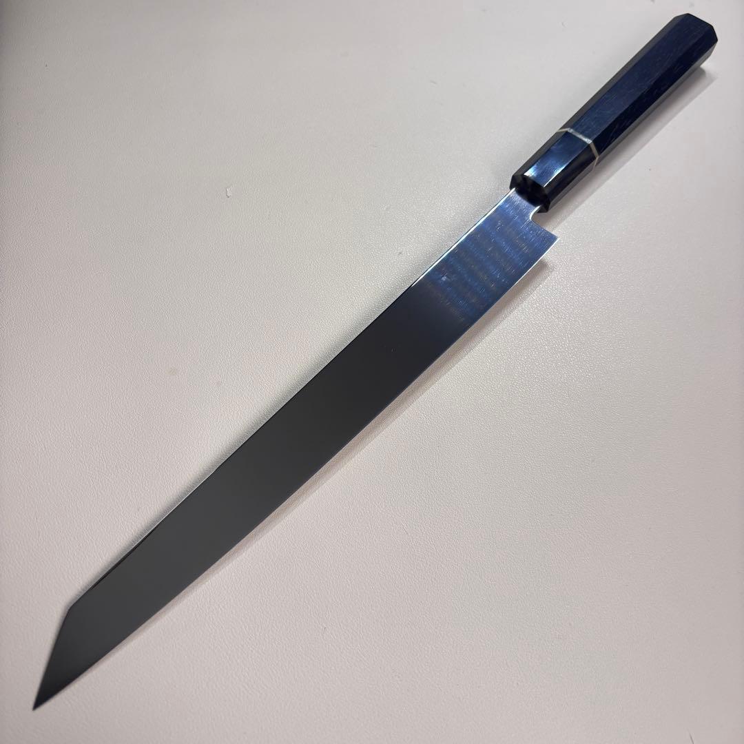 270mm 切付柳刃包丁 鏡面　黒檀黒水牛八角柄 刺身包丁 【全鋼】'ᙀ