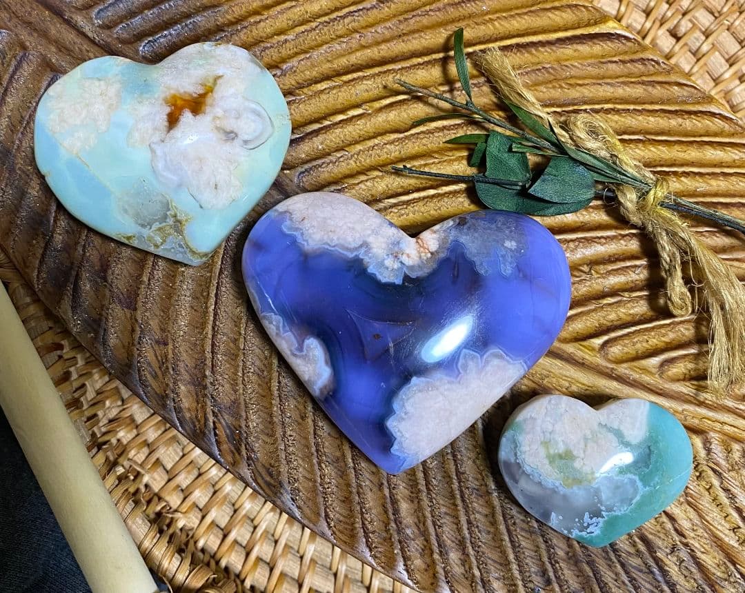 ⭐so ⭐ブルー フラワー アゲート★桜瑪瑙★ぷっくり ハート★大き他