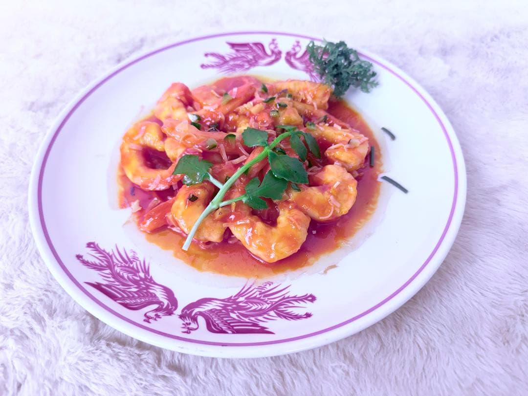 昭和レトロ エビチリ 食品サンプル 直径約26cm 町中華 中華料理