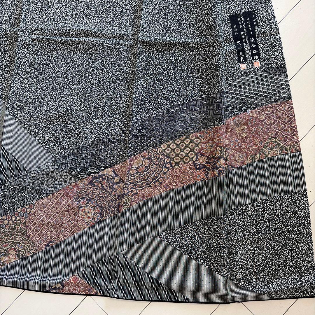 も*も様 ■E5848■美品■正絹■染谷梅治　落款　黒　江戸小紋　訪問着■丈16